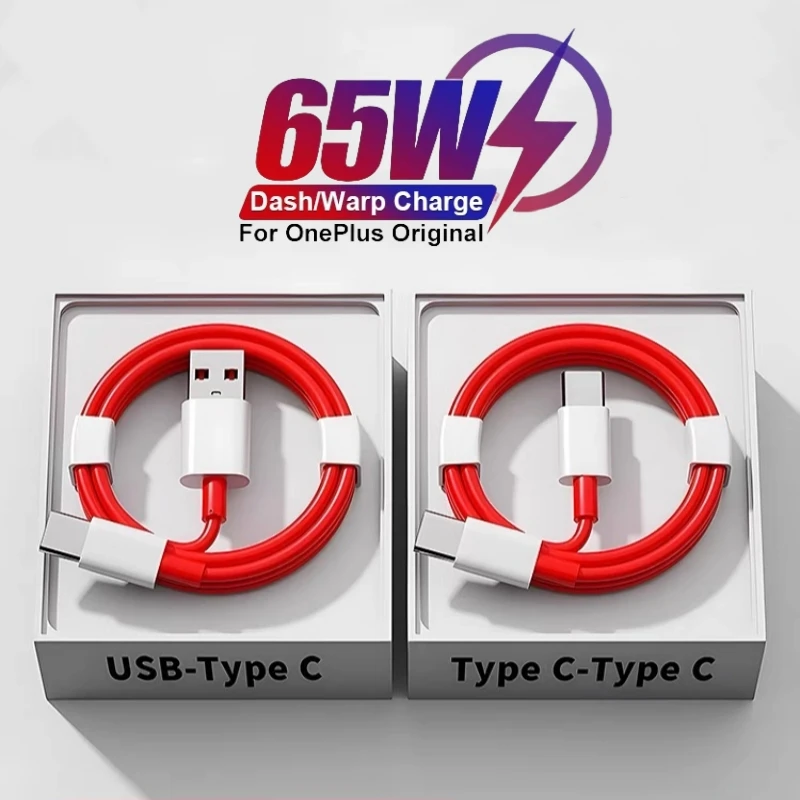 PD 65W Supervooc Fast Charger สําหรับ OnePlus Ace 12 11 10T 9 8T 7T Pro USB C ถึงประเภท C สาย Warp Dash ชาร์จ 6T 5T ข้อมูล