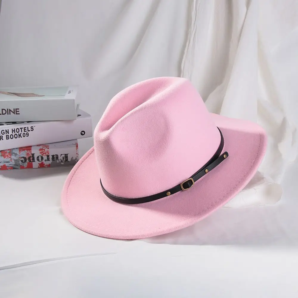Vintage Vilt Fedora Hoed Mode Panama Jazz Hoed Met Riem Gesp Brede Rand Cowboy Hoed Dagelijkse Street Wear Bruiloft Feestartikelen