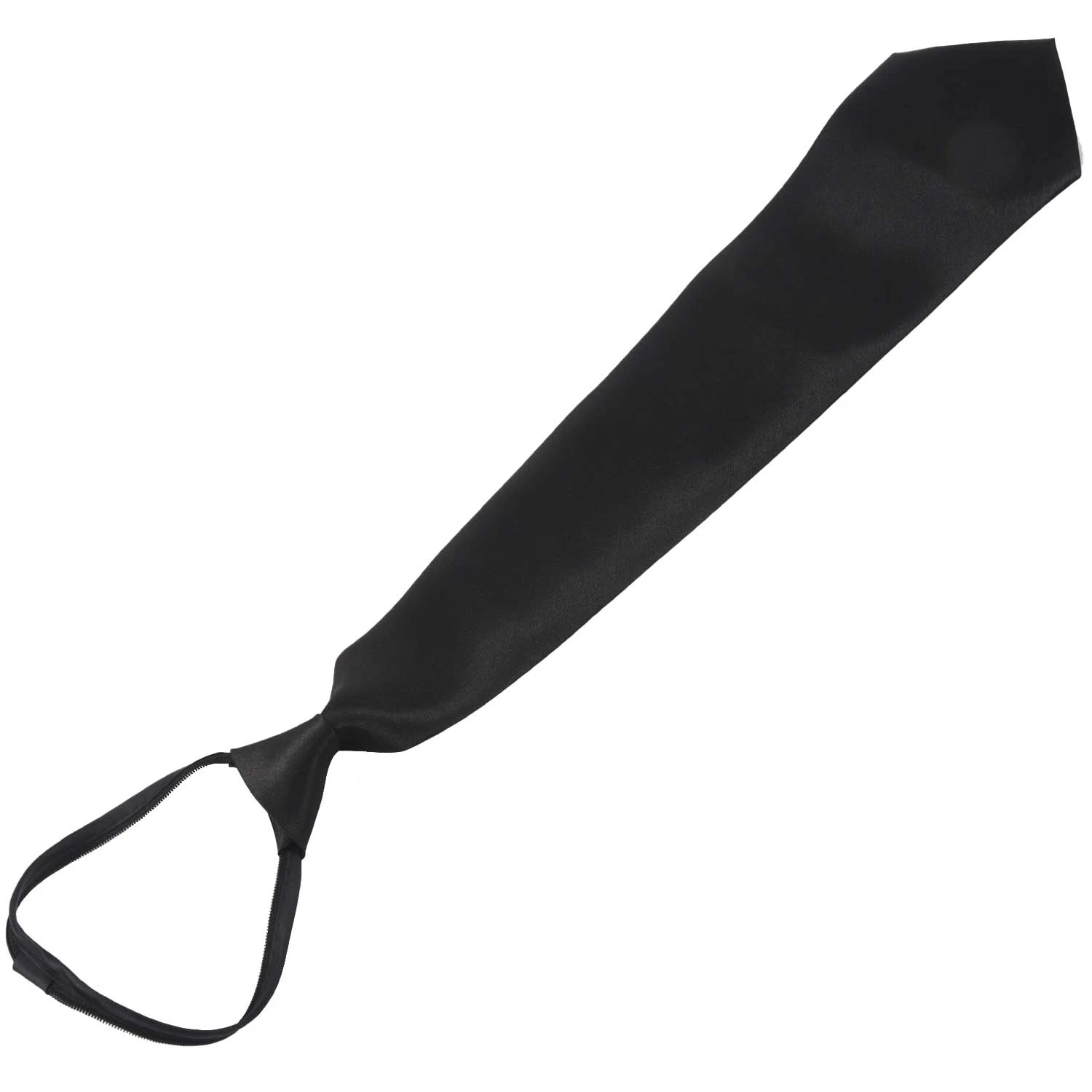 Men Solid Black Polyester Zip Up Necktie Zipper Tie