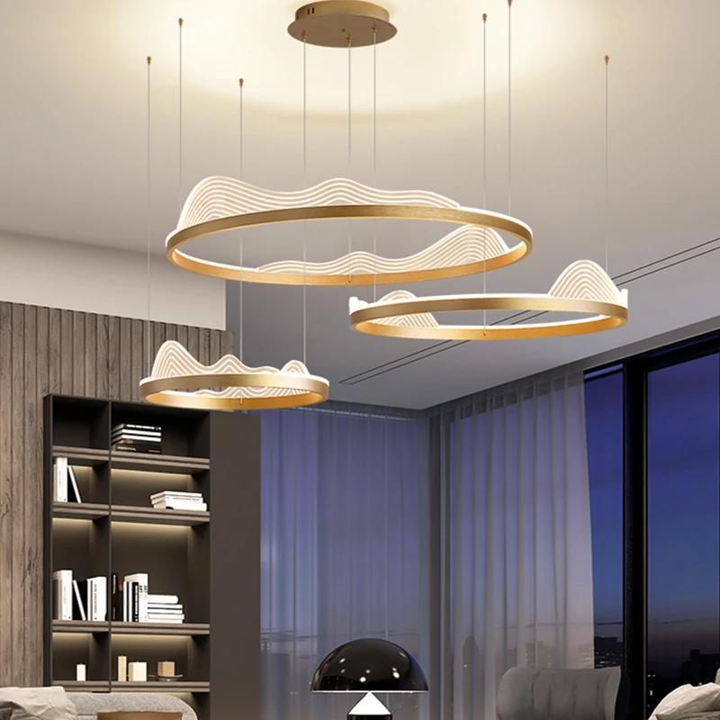 

AiPaiTe Carbon Steel Acrylic LED Gold Circle Wave Chandelier for Bedroom, Living Room and other Home Decor, Ceiling chandelier