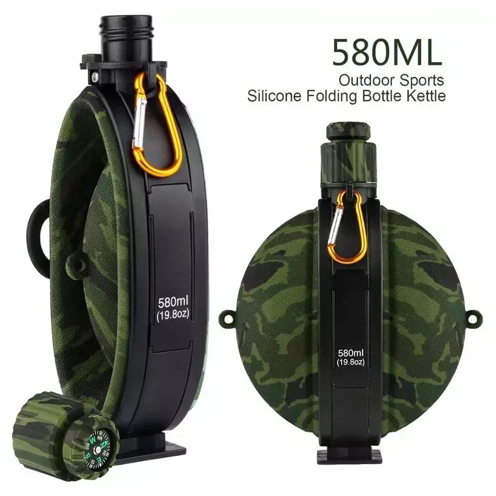 580ML Foldable Water Bottle for Traveling Hiking Camping Collapsible Military Water Bottle Silicone Water Kettle bottle