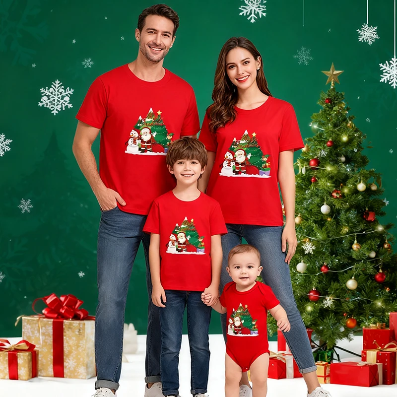 

Christmas Family Matching Outfits Father Mother Son Daughter Clothes Cotton Cartoon Print Adult Kids T-shirt Baby Romper