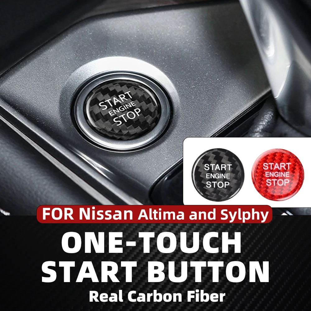 

Suitable for Nissan One-Touch Start Button Cover Real Carbon Fiber Hard Start-Stop Switch Decorative Cover Sticker Sylphy Teana ​ Altima Red and Black Car Accessories