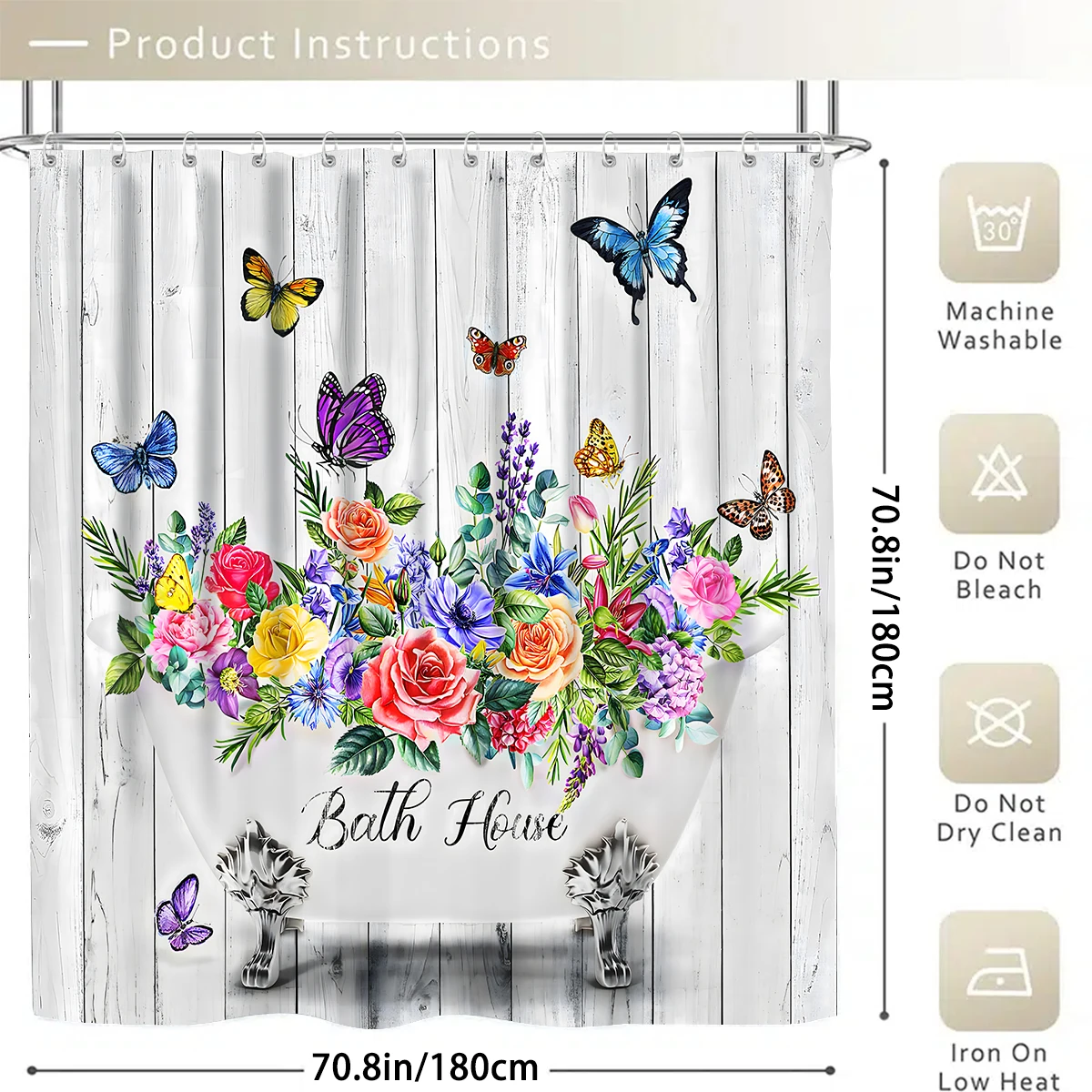 1/4PC flower butterfly simple pattern waterproof shower curtain or waterproof anti-slip shower curtain set, 12 free hooks