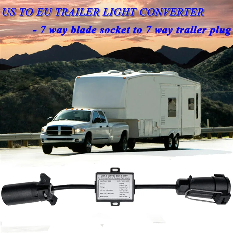 Trailer Light Connector USA to EU 7-Way Socket Plug Adapter Vehicle Linker Trailer Connector Towbar Towing Plug Adapter