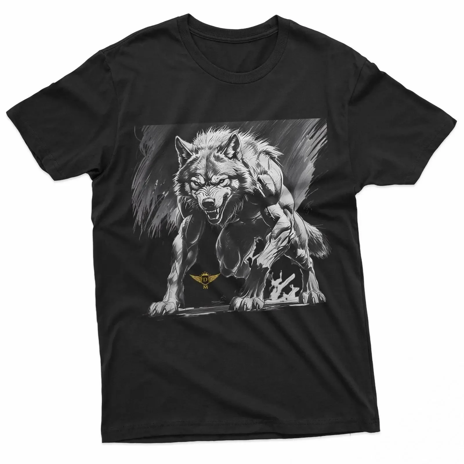 Ferocious Werewolf Head Black And White Ink Illustration T Shirt vintage Washed designer clothes Breathable Soft Unisex