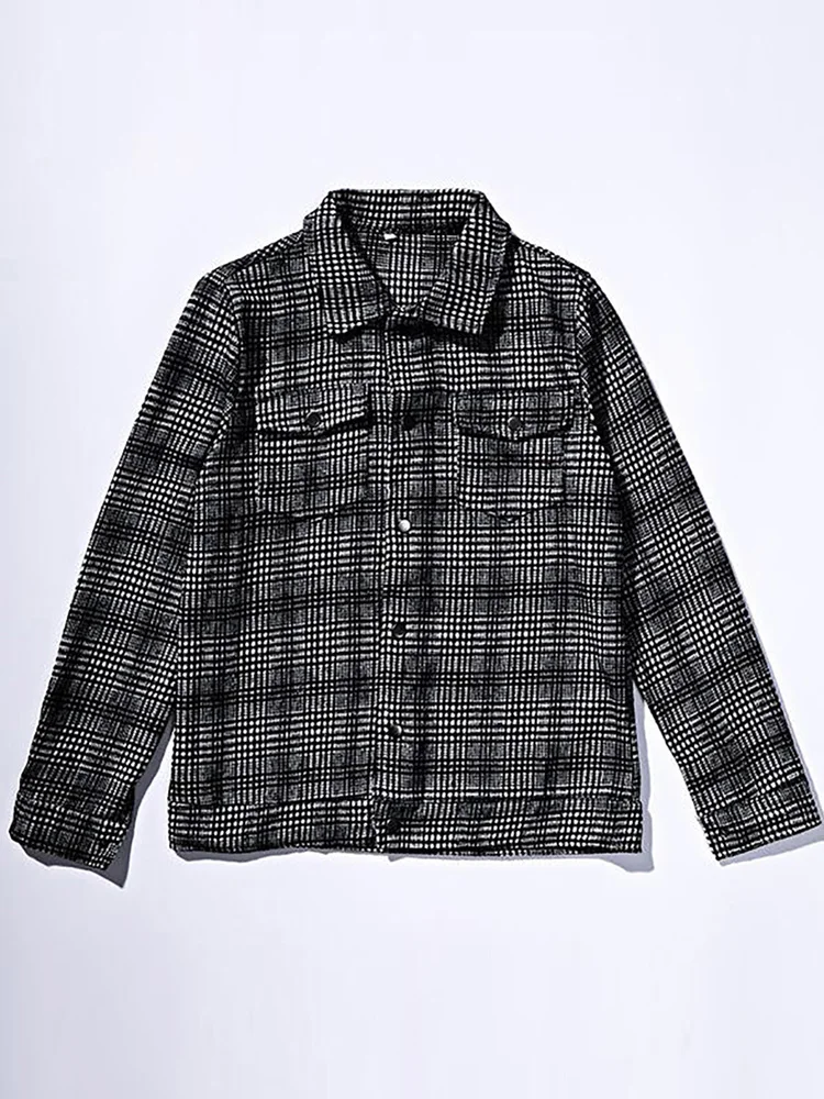 Men Casual Turn-Down Collar Plaid Outerwear Spring Autumn Loose Long Sleeve Pocket Male Coat Simple Fashion Streetwear Jackets