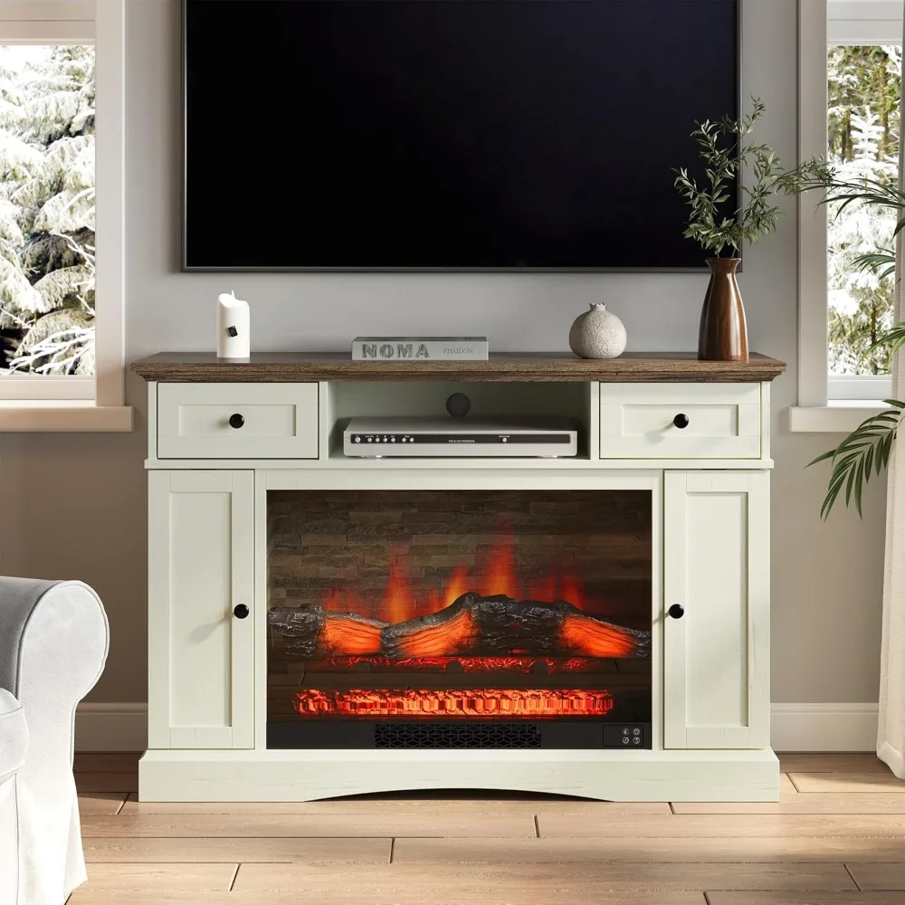 

Fireplace TV Stands with for TVs up to 55'', Media Console Table with Adjustable Shelves, Double-Door Design, Enterta