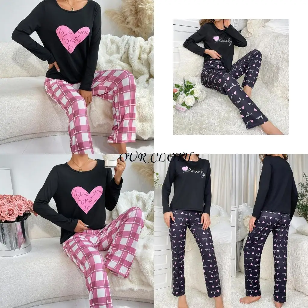 

Женская пижама устанавливает пижам с длинными рукавами с длинными брюками мягкая одежда Y1AC