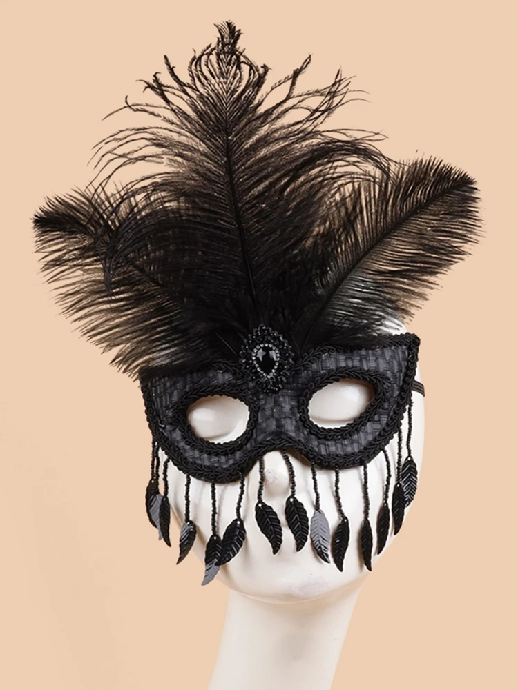 Máscara de olho sexy pena água diamante borla veneziana masquerade bola festa de halloween fantasia vestido traje adereços senhora máscara facial