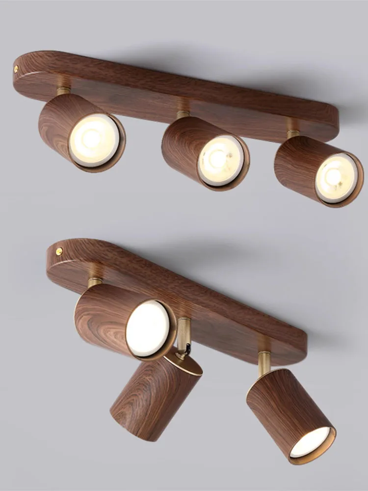 Led Spotlight Surface Mounted Spot Light Replaceable GU10 Bulb 2 3 Heads Walnut Color Aluminum Adjustable Angle 110V 220V Lamp