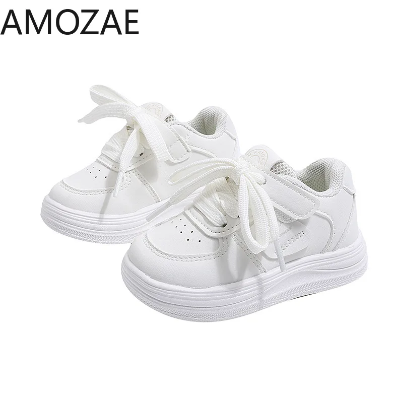 Tennis-Sneaker für Kinder Frühling/Herbst Neue Jungen Mädchen Sportschuhe Lässige Boardschuhe Leder Weichsohlige Kinder-Sneaker in Weiß – Detail 5