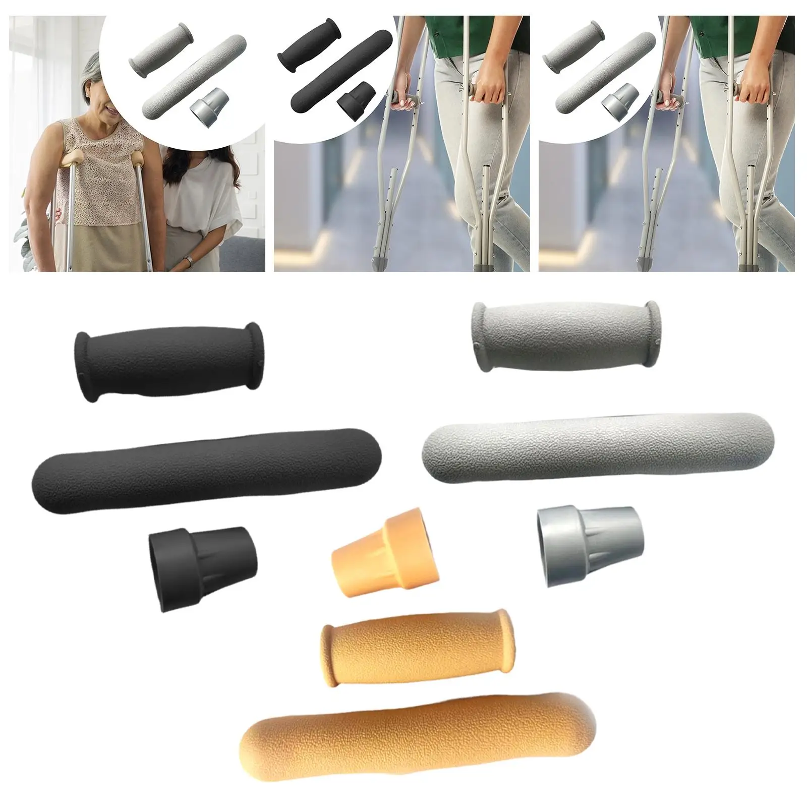 

Rubber Padding for Crutches Replacement Set with Hand Grip and Foot Tips for Adult Adjustable Crutch Use