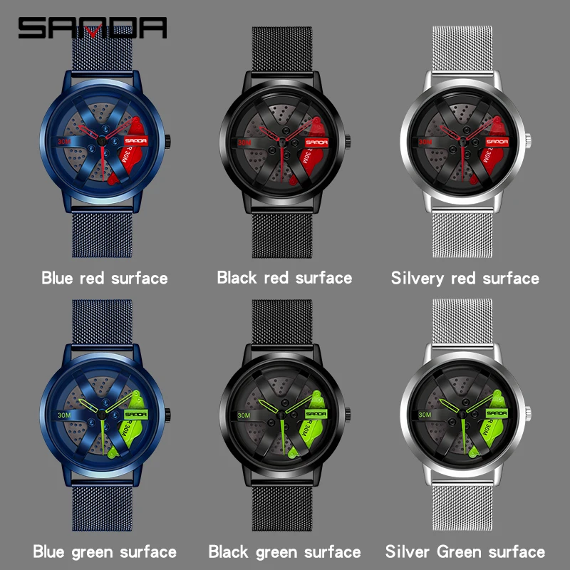 นาฬิกาควอตซ์ P1061ของ Sanda สำหรับสายชุบสุญญากาศกันน้ำดีไซน์กระทะล้อล้อรถยนต์นาฬิกาข้อมือสปอร์ต relogio masculino