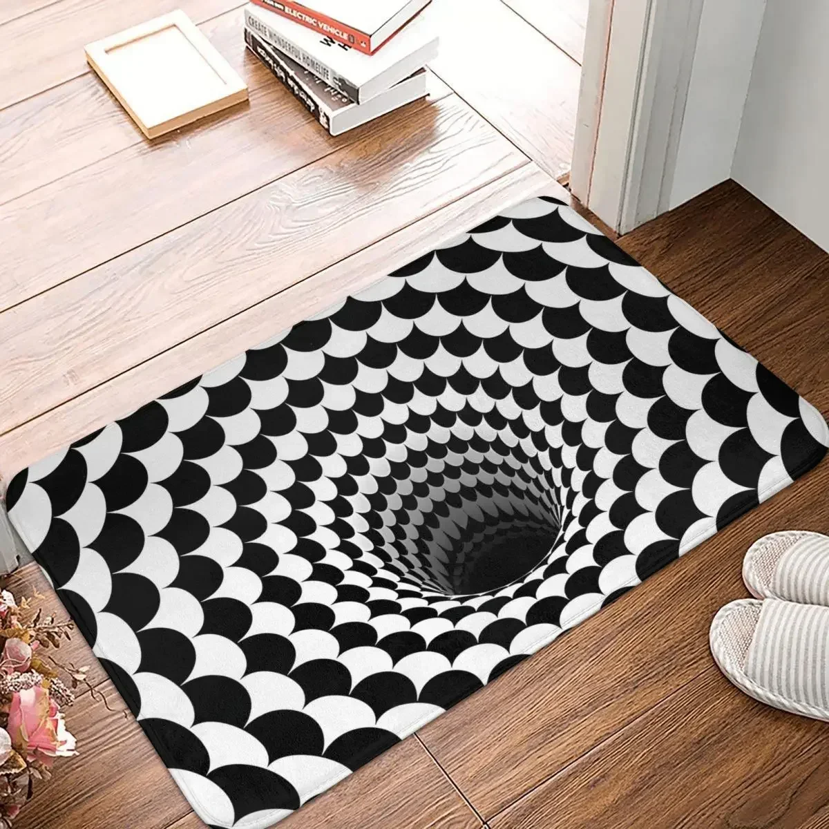 Bedroom Mat Optical Illusion Black Hole Scales Black White Rug Home Doormat Living Room Carpet Decor