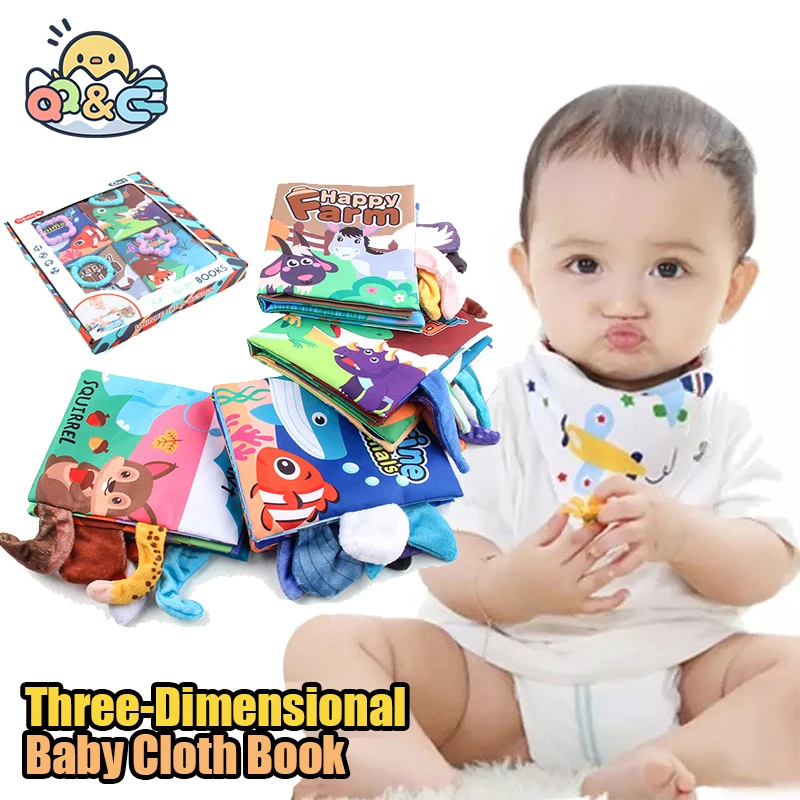 Buku kain bayi mainan tiga dimensi hewan pencerahan pendidikan dini kognitif buku belajar mainan 12 bulan baru lahir tenang