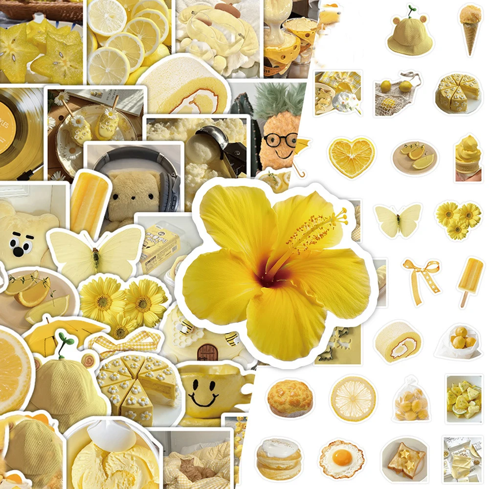 63 pieces of lemon yellow series stickers - creative, exquisite, fresh and unique decorative wall art stickers