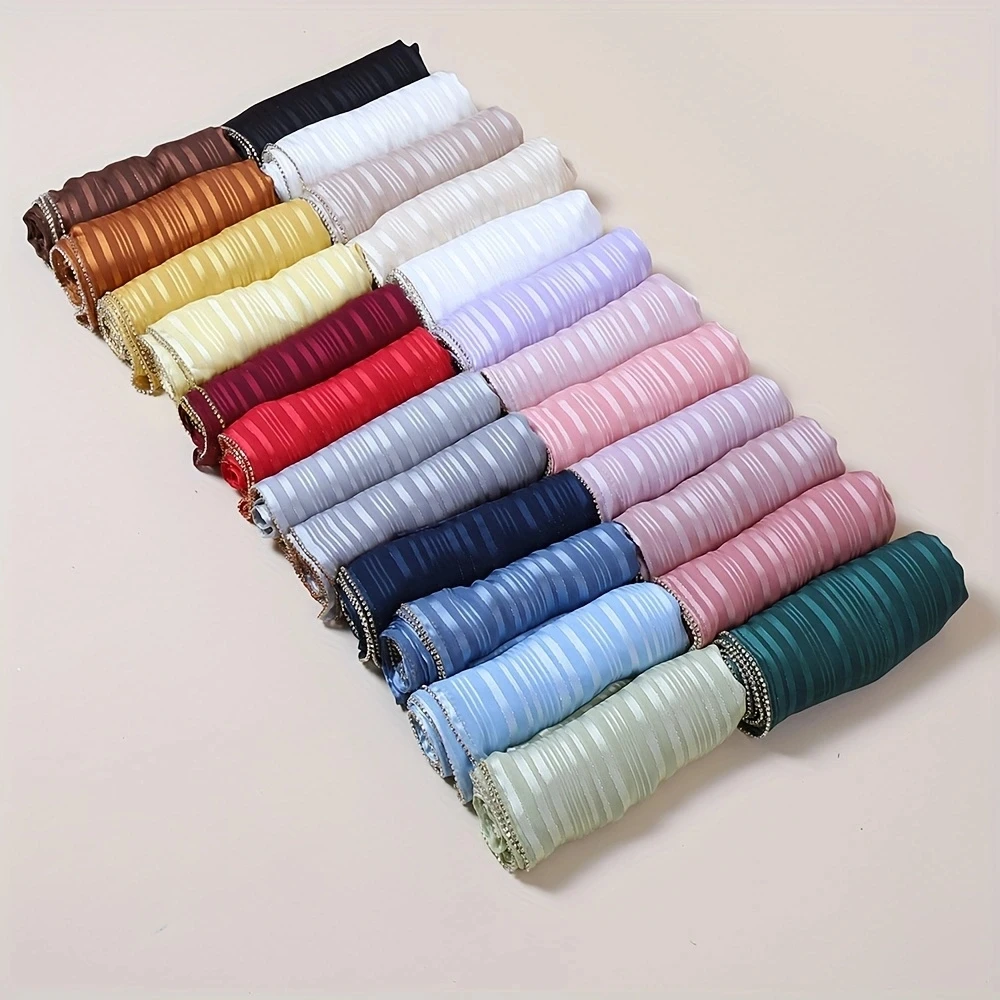 Fashion New Style Striped Shiny Silk Chain Ladies Silk Scarf Shawl