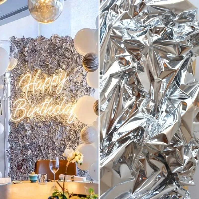 Silver mirror tpu pleated fabric creative wedding handmade diy background decorative print fabric