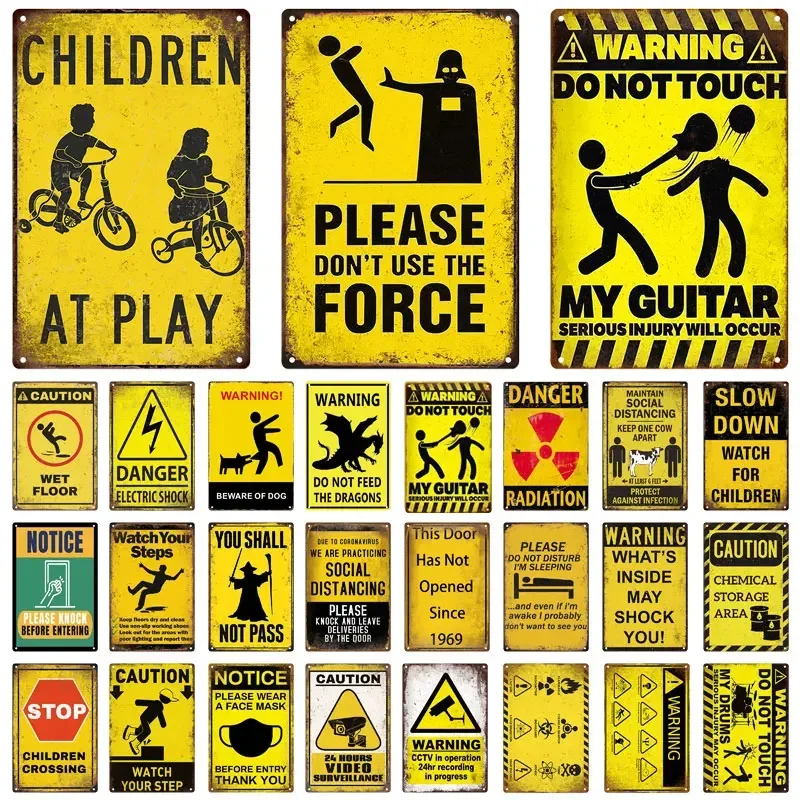 Caution Notice Zone Vintage Tin Sign Metal Plate Warning Children Vedio Retro Plaque For Garage Danger Door Man Cave Wall Decor