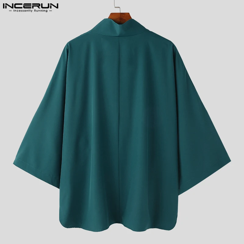 INCERUN Men Shirt Solid Color Turtleneck 3/4 Sleeve Loose Korean Casual Men Clothing Streetwear 2024 Fashion Irregular Shirts