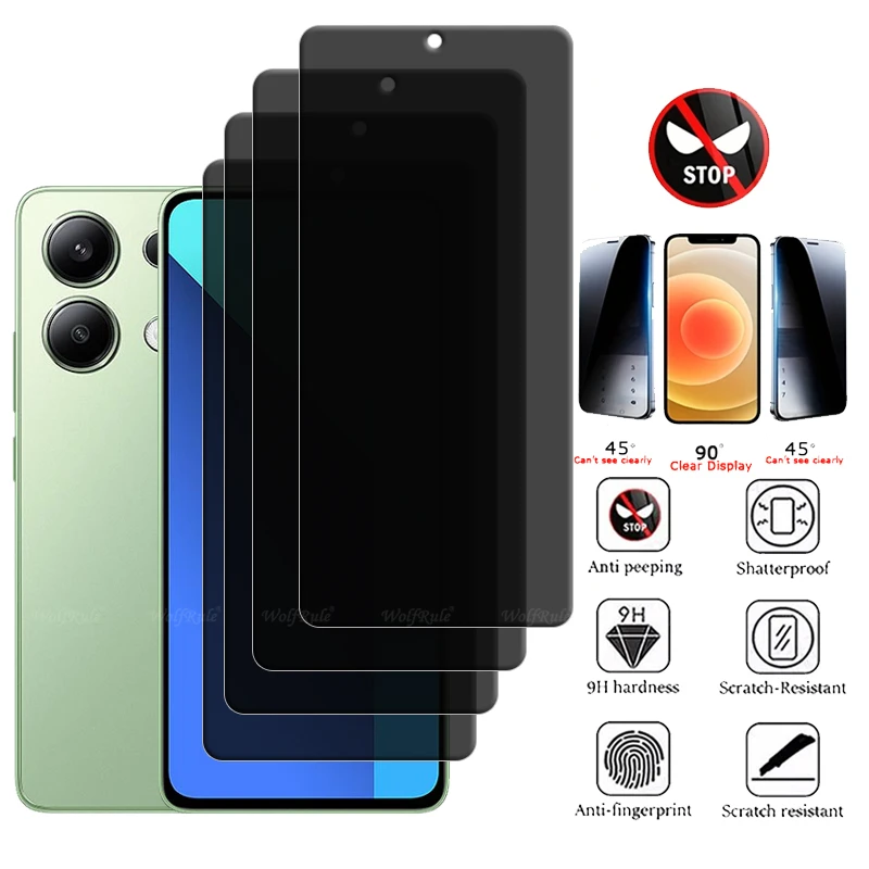 4/3/2/1 Stuks Voor Redmi Note 13 4G Glas Redmi Note 13 4G Gehard Glas 9H Hd Privacy Anti-Spy Screen Protector Redmi Note 13 4G