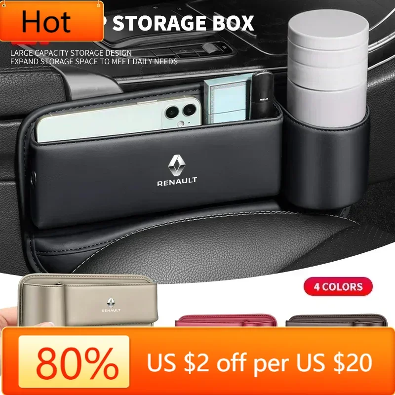 

2026 Hot For Renault Interior Stickers Car Seat Gap Organizer Console Crevice Filler Side Storage Box with Cup Holder for Renaul