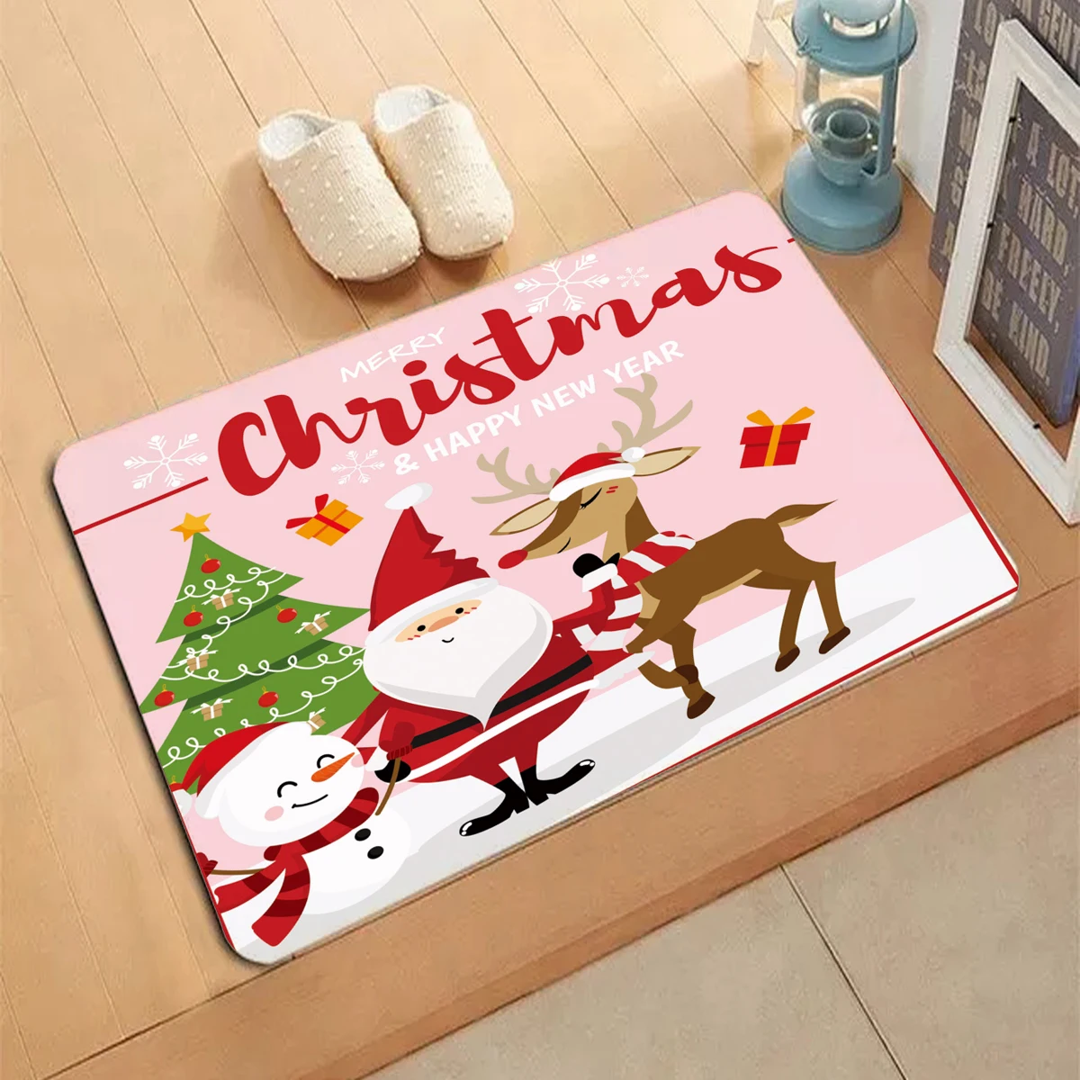 Christmas Santa Claus Pattern Carpet Entrance Doormat Non-slip Living Room Kitchen Bedroom Decor Rug Lamps Floor Mats Home Decor