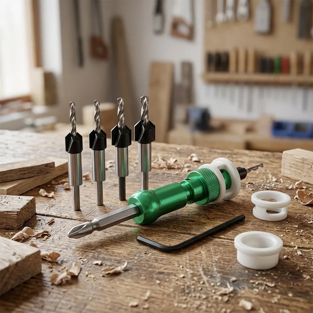 Countersink Drill Bit Set With Adjustable Depth Stopper Counterbored Limiting Drill Bit Set For Woodworking Tools