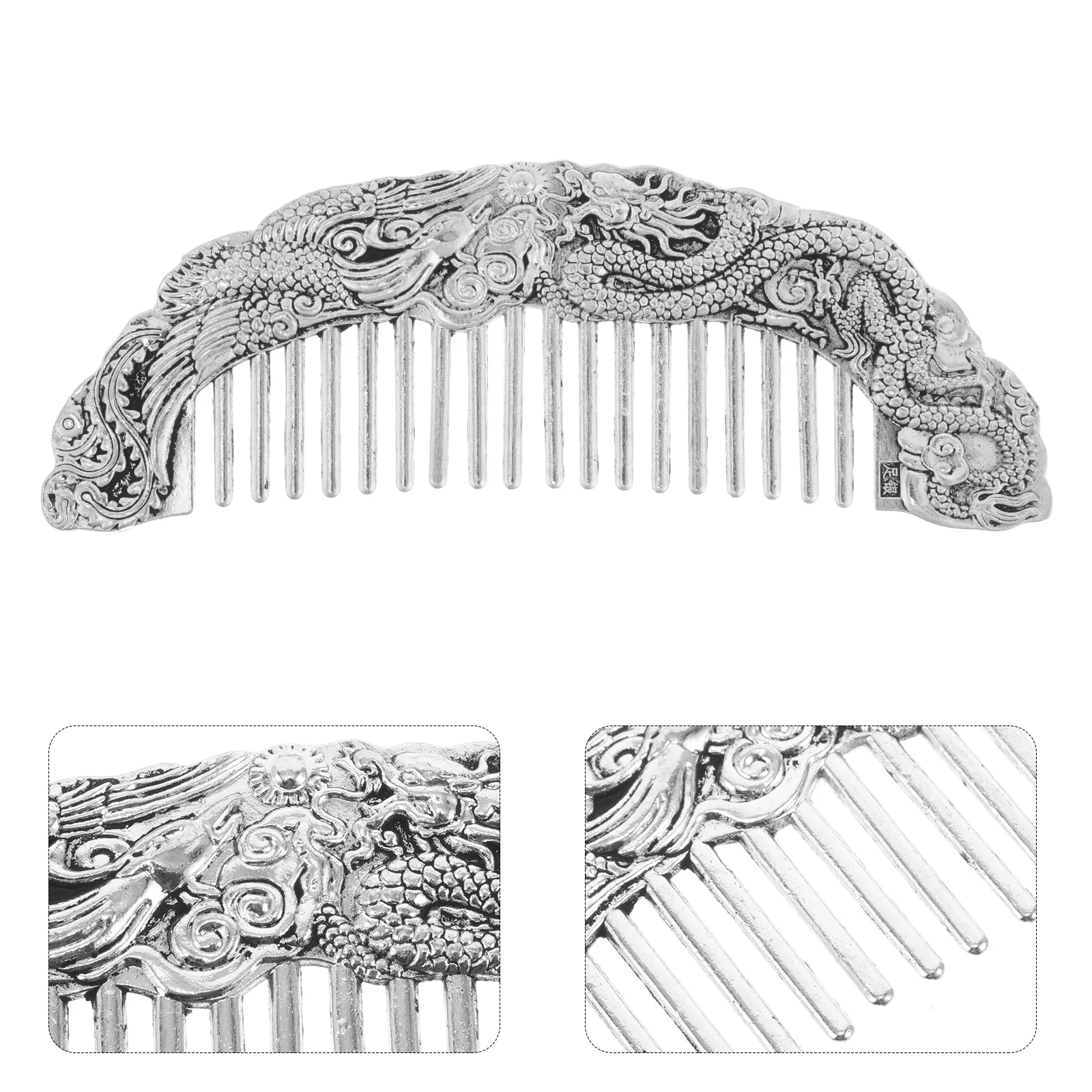

Retro Dragon Phoenix White Copper Comb For Hair Styling Men Women Barber Wide Tooth Curl Curly Beard Travel Pocket Grooming Tool