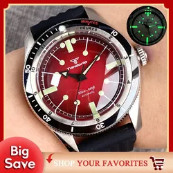 Tandorio Red Blue 40mm NH35 PT5000 Mechanical Automatic Diving Men Watch 20ATM Water Resistant Domed Sapphire Screw Crown Reloj