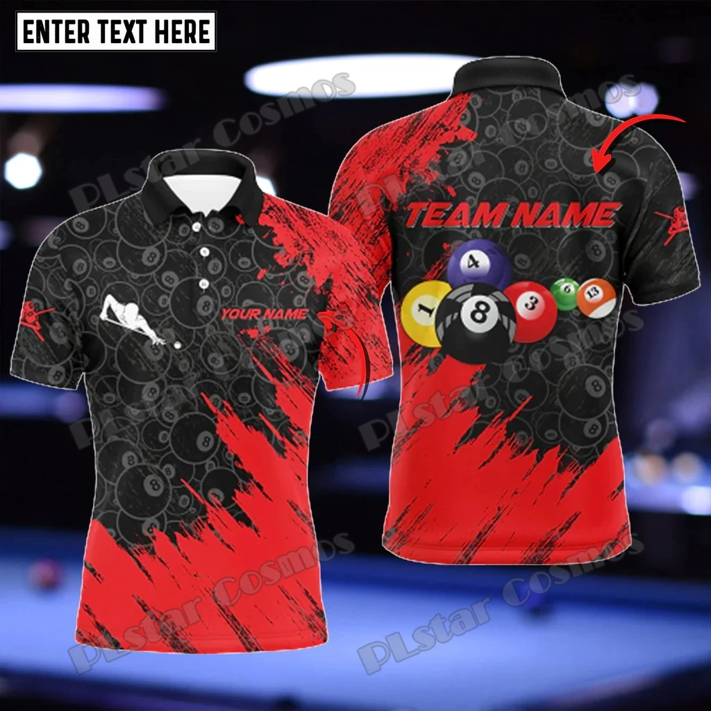 8 Ball Pattern Billiard Red Personalized Name 3D All Over Printed Men's Polo Shirt Summer Unisex Casual Polo shirt WK168