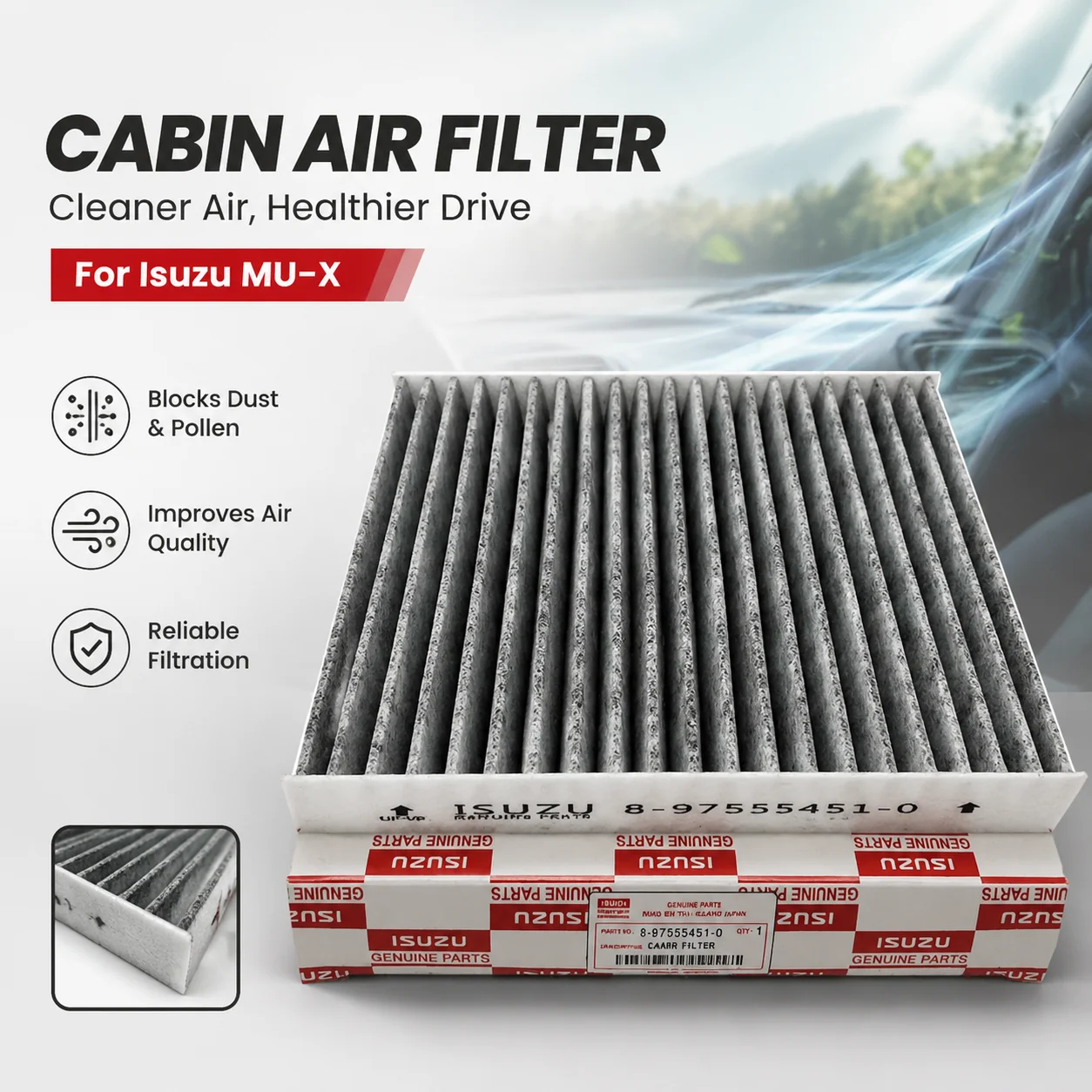 8-97555451-0 Cabin Air Filter Dustproof Pollen Filter Replacement For Isuzu MU-X Car Accessory