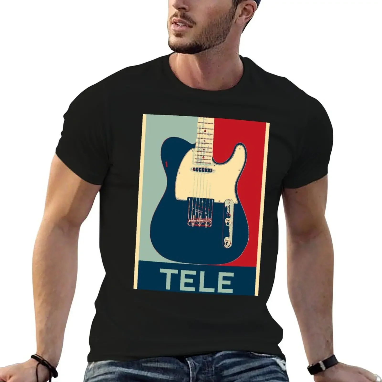 Telecaster electric guitar in poster style T-Shirt vintage anime shirt graphic shirts fruit of the loom mens t shirts