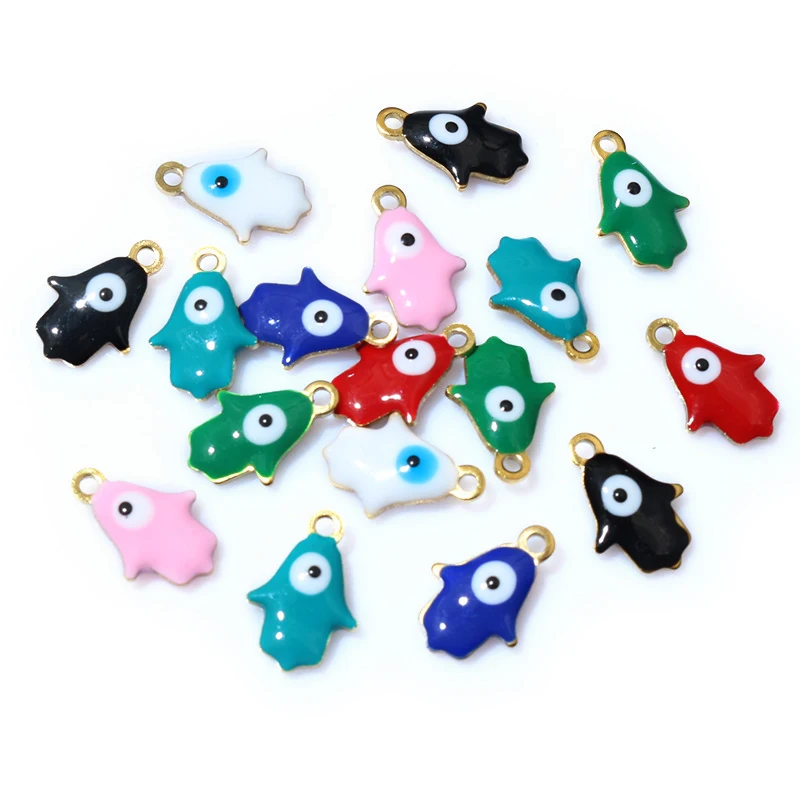 20pcs 13x9mm Enamel Evil Eyes Hand Charms Pendant Small DIY Jewelry Making Accessories Findings for Necklace Bracelet Earrings