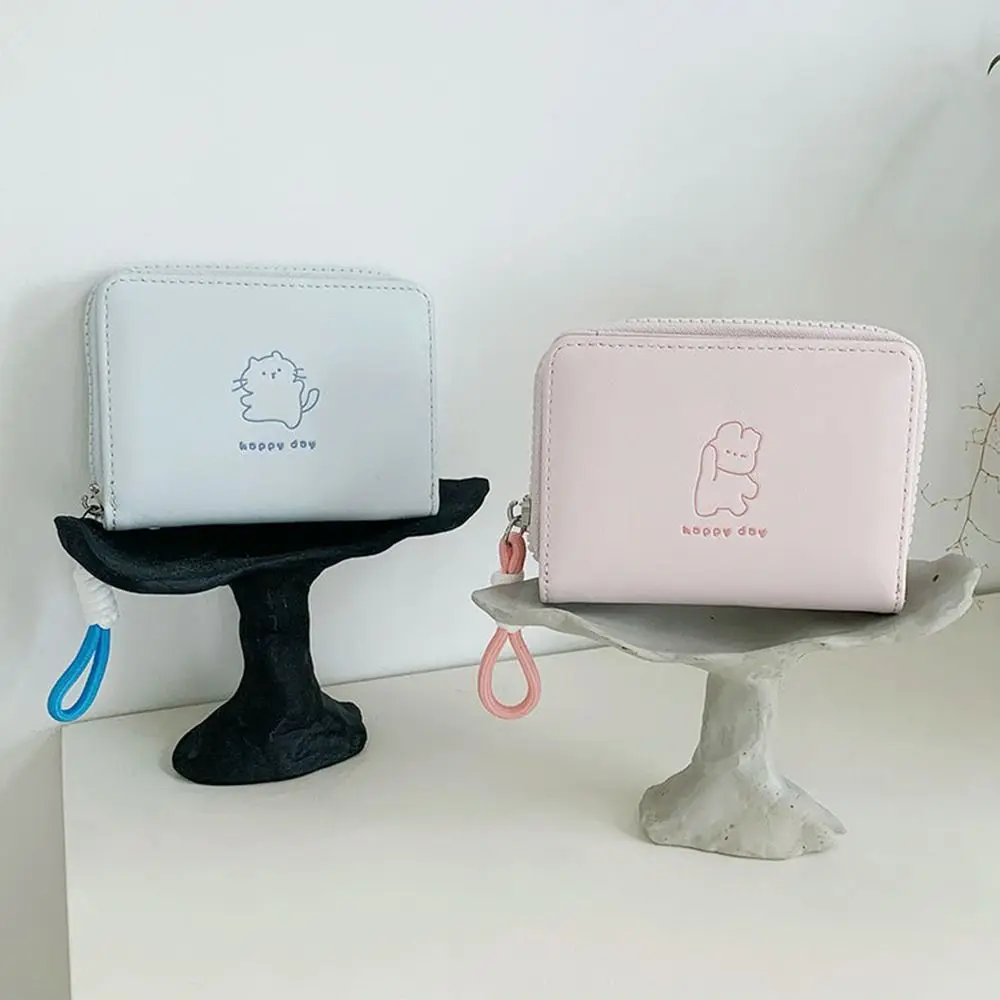 กระเป๋าสตางค์ผู้หญิงสไตล์เกาหลีน่ารัก ลายการ์ตูน กระเป๋าสั้นพับได้สำหรับนักเรียน  วัสดุหนัง PU ลายหมี กระต่าย แมว  ใส่เหรียญและบัตรได้