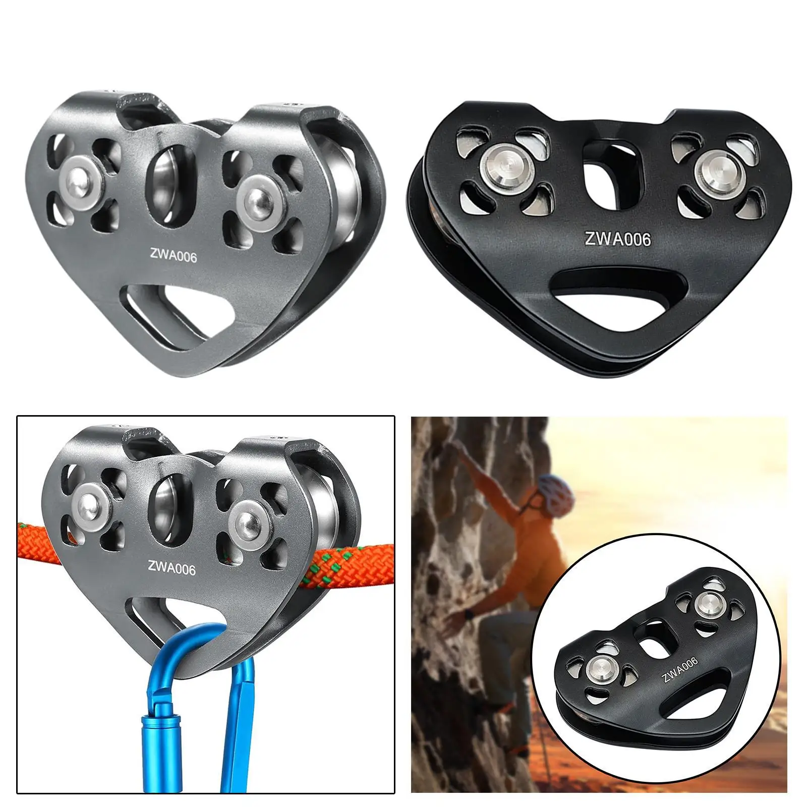 30KN Aluminum Alloy Zip Line Pulley Climbing Pulley Pulling Device Double Pulley Outdoor Crossing Rope High-Altitude Row Pulley