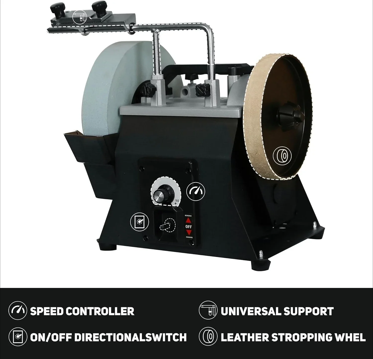 10-Inch Variable Speed Wet Sharpening System, 1.2-Amp Two-Direction Water Cooled Wet Stone Grinder 90-160RPM