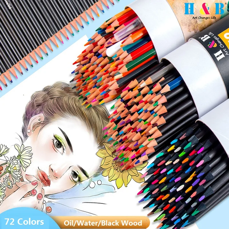 

H&B Children Color Pencil Set with Pretty Barrel, 72 Colors Oil/Water-base Drawing Pencils, Artist Student Painting Art Supplies