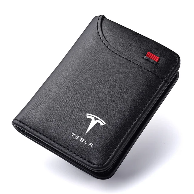Emblematy samochodowe Miękki portfel Skórzana mini portmonetka na karty kredytowe Przenośny mały portfel dla Tesla Model 3 Model S X Model Y Roadster SpaceX