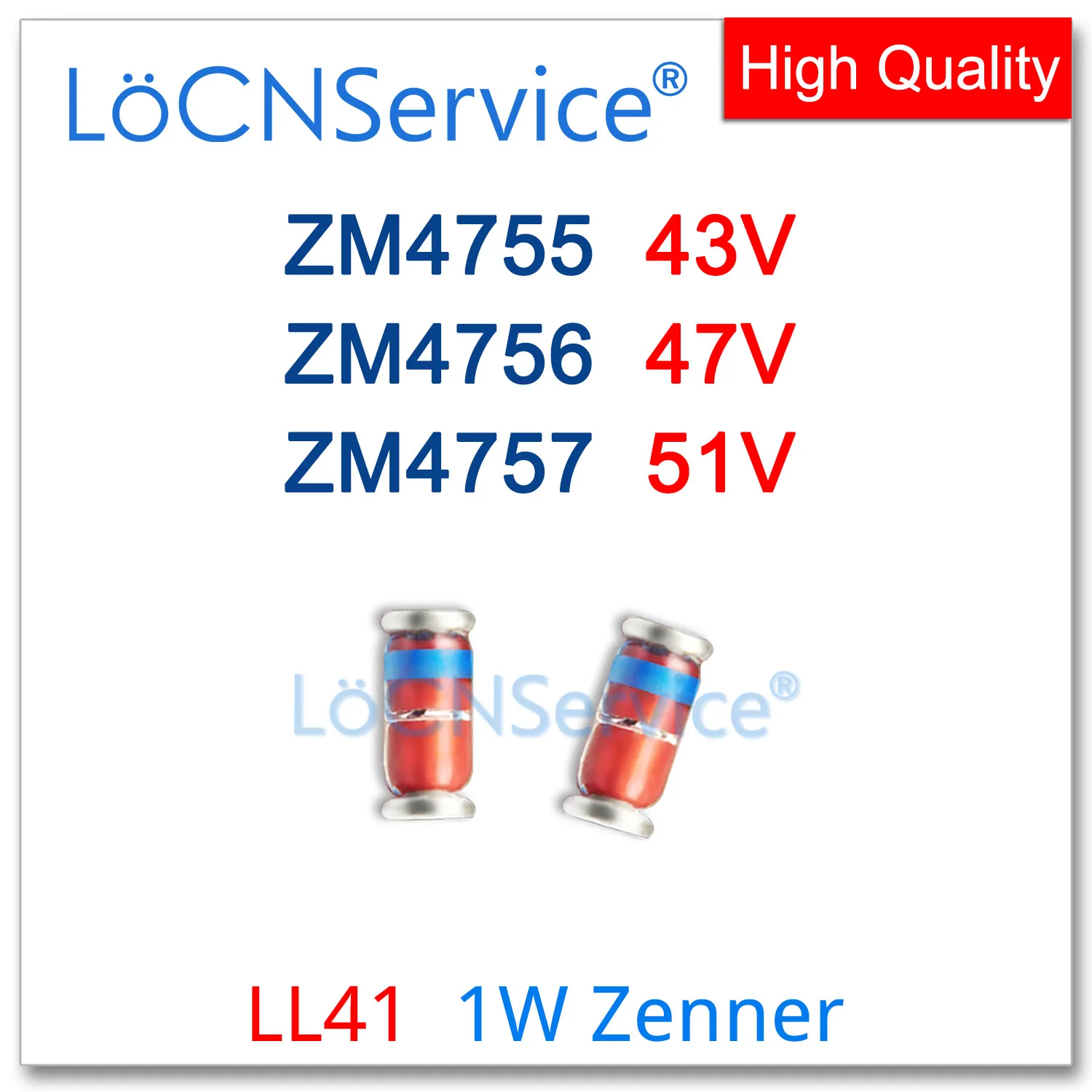 LoCNService 1000PCS 5000PCS LL41 1W ZM4755 43V ZM4756 47V ZM4757 51V SMD RoHS Silicon Planar Power Zener Diodes High quality 