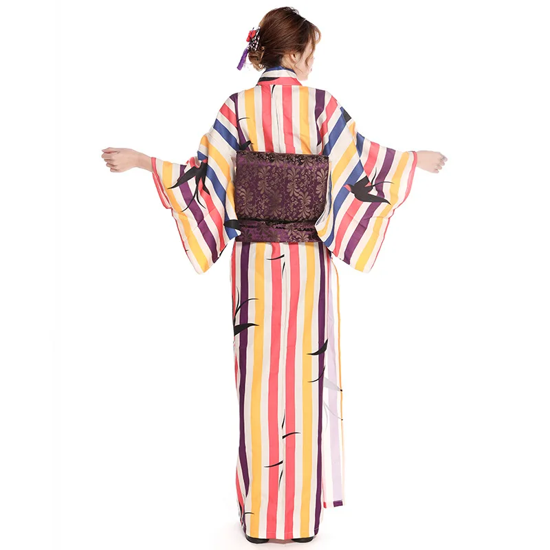 Japanse Kimono Vrouwen Traditioneel Gestreept Verbeterd Rimpelbestendig Niet-Ijzeren Wasbaar Zomerfestival Kimono Yukata