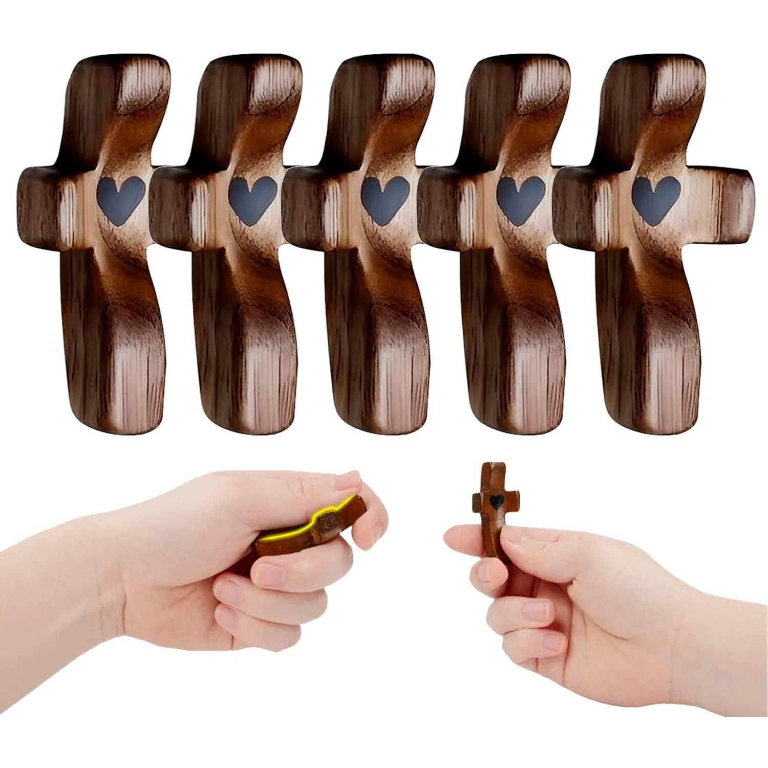 Handheld Wooden Thumb Cross with My Heart Christian Gift Anxiety Relief Stress Reduction Prayer Pocket Cross Fidget Crosses