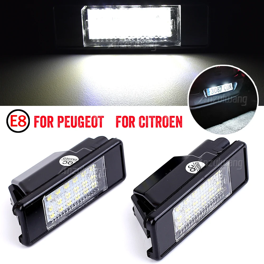 2pcs LED license plate light For Peugeot 106 1007 207 307 3008 406 407 607 For citroen C2 C3 C4 C5 C6 C8 DS3 License Number lamp