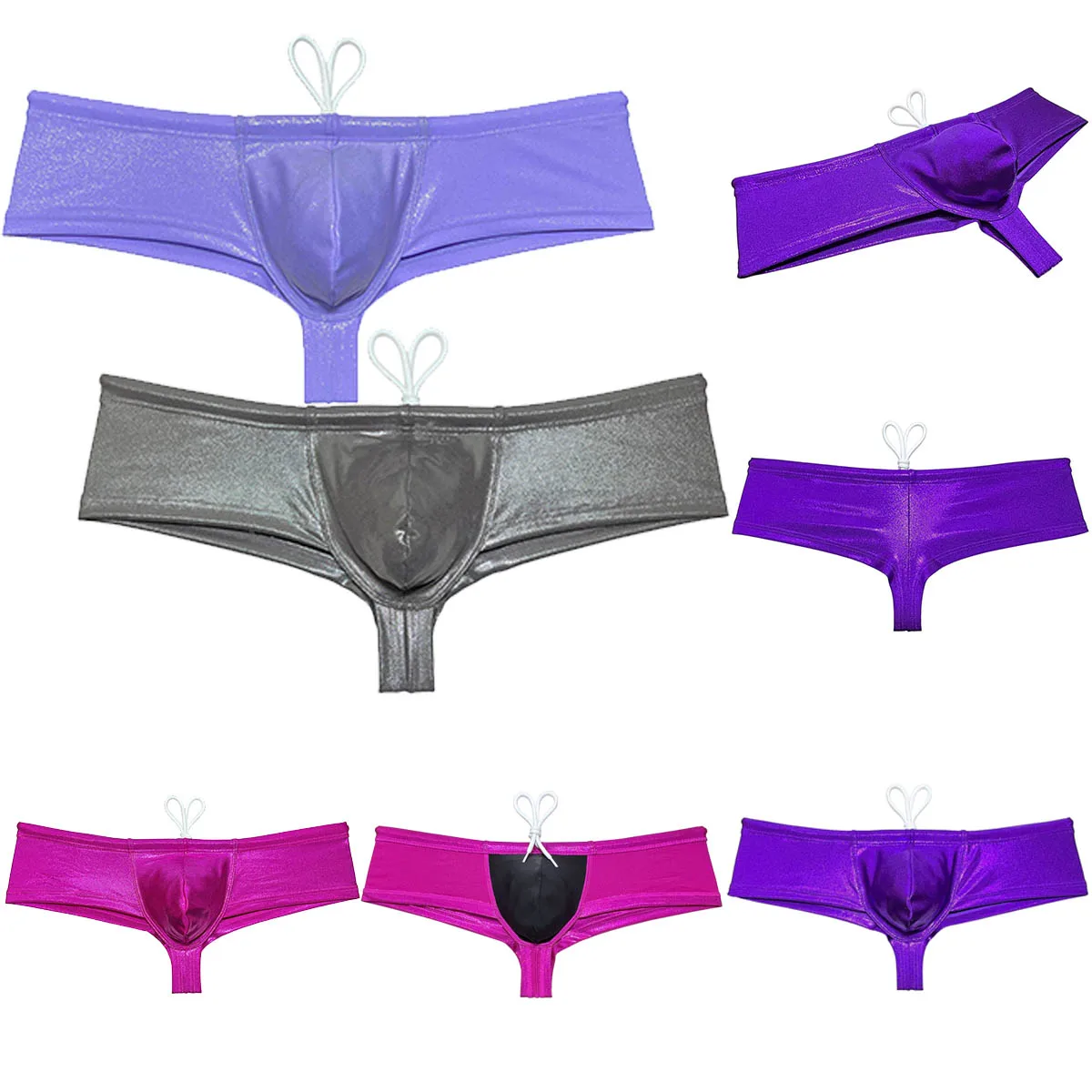 

2PCS Mens Swim Briefs Shiny Swimwear Lining Underwear Male Swimsuits Thong Bikini Trunk Drawstring Boxershorts Beach Board Surf