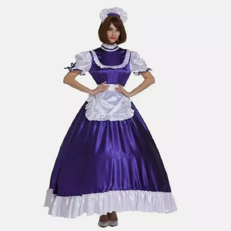 Hot selling new Sissy purple lockable maid dress satin cosplay costume customization