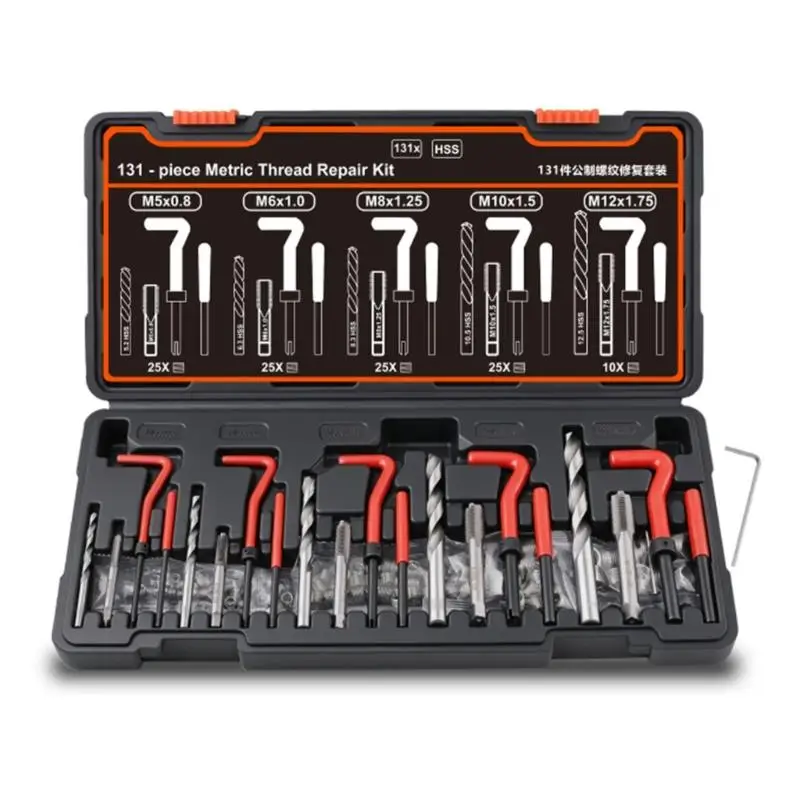 652F Internal Thread Repair Tool 131 Piece Drill and Insert Set with Carry Case for Shop Metal Hole Repair Service for Shop Use