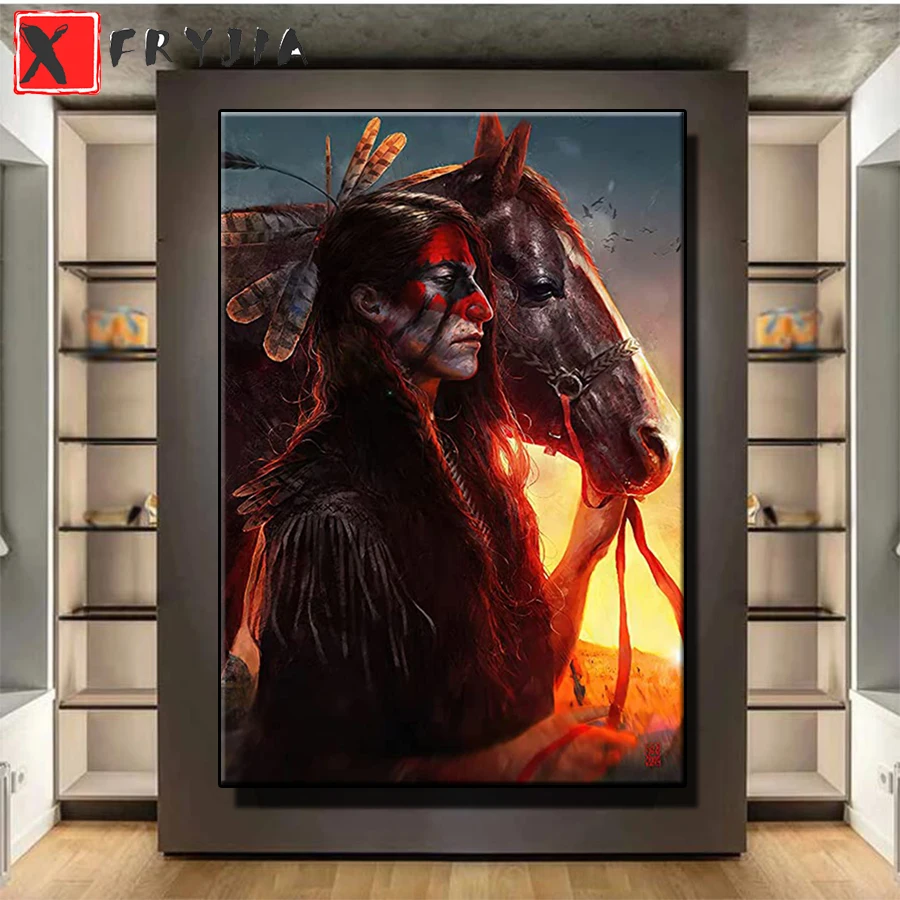 DIY Diamond Painting Lndians And Horses At Sunset Full Square Diamond Embroidery sale Cross Stitch sets Mosaic Handmade Gift