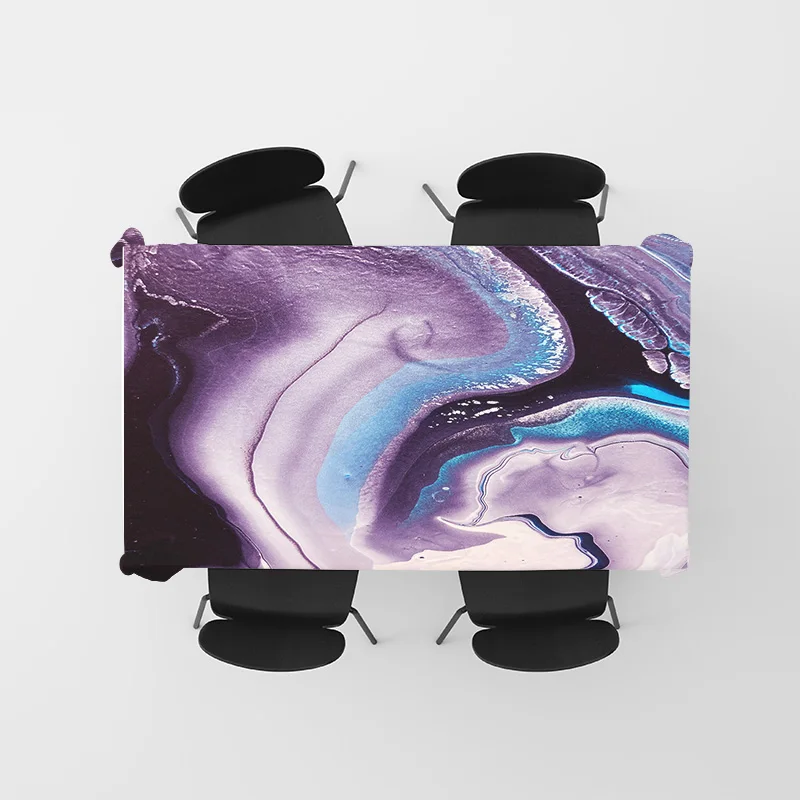 Modern Style Abstract Design Tablecloth Waterproof Anti-Slip Dining Room Decoration 3D Printing Flower Pattern Purple Blue White