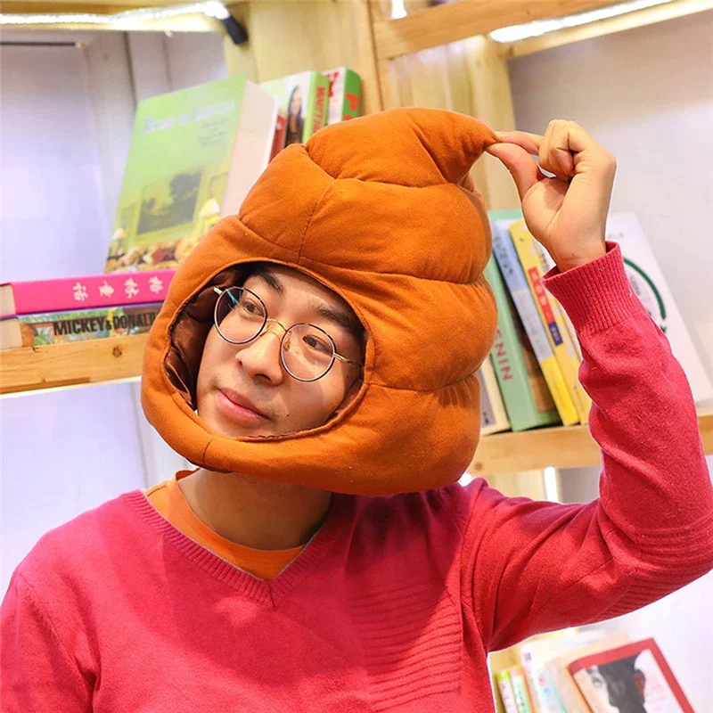 Creative Cute Shit Shape Plush Hat Stuffed Toy Funny Fake Poop Full Headgear Cap Gag Gift Cosplay Party Photo PropsCreative Cute
